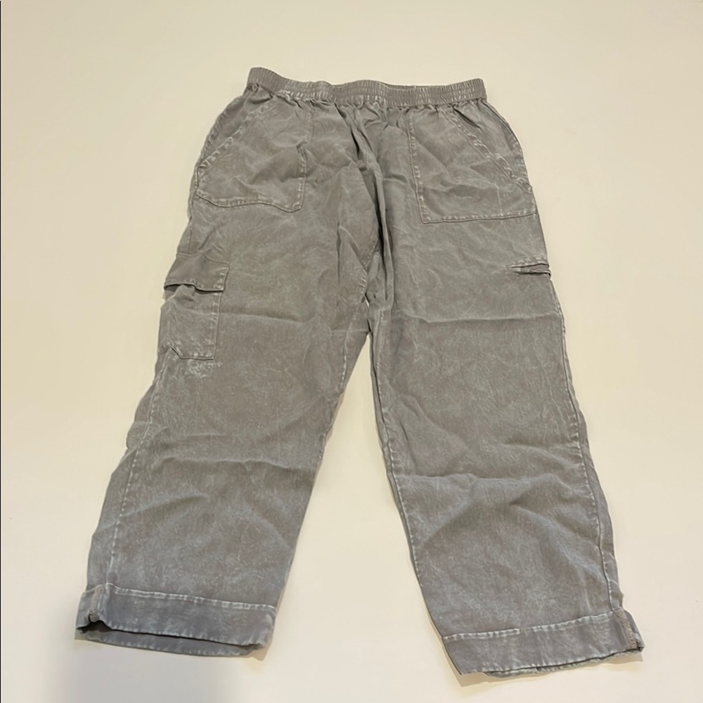 Astars Tencil Lightweight Gray Cargo Pants with Elastic Waistband Cropped